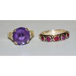 Two rings with rubies and amethyst, 1920-1950