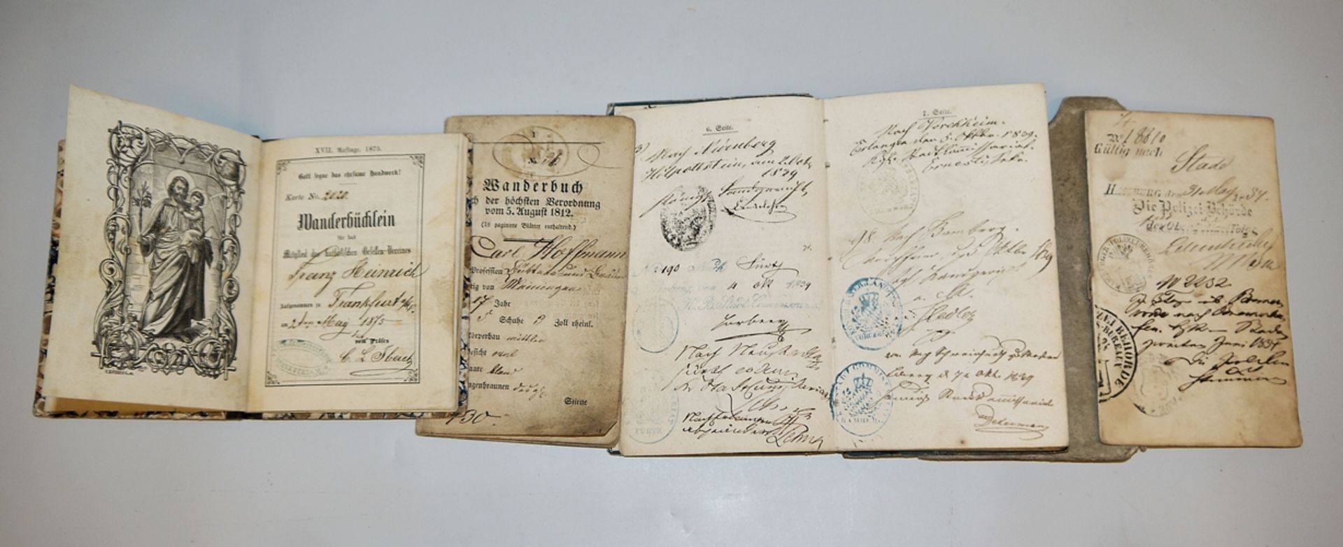 Drei alte Wanderbücher von 1839/40, 1854 und 1875