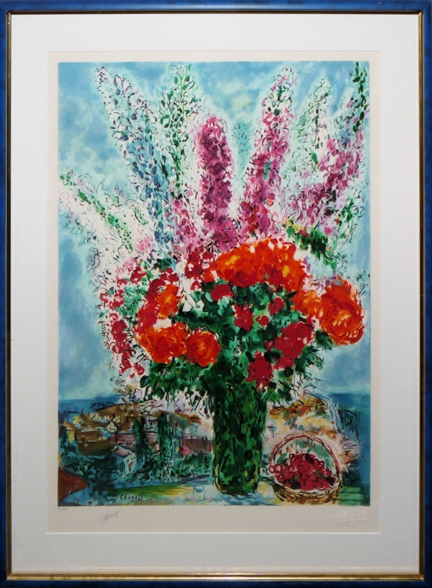 Marc Chagall, "Bouquet de renoncules", large numbered colour lithograph after a painting and thes, 