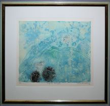 Shōichi Hasegawa, "Paysage champetre", große Carborundum-Farbradierung, sign., galeriegerahmt
