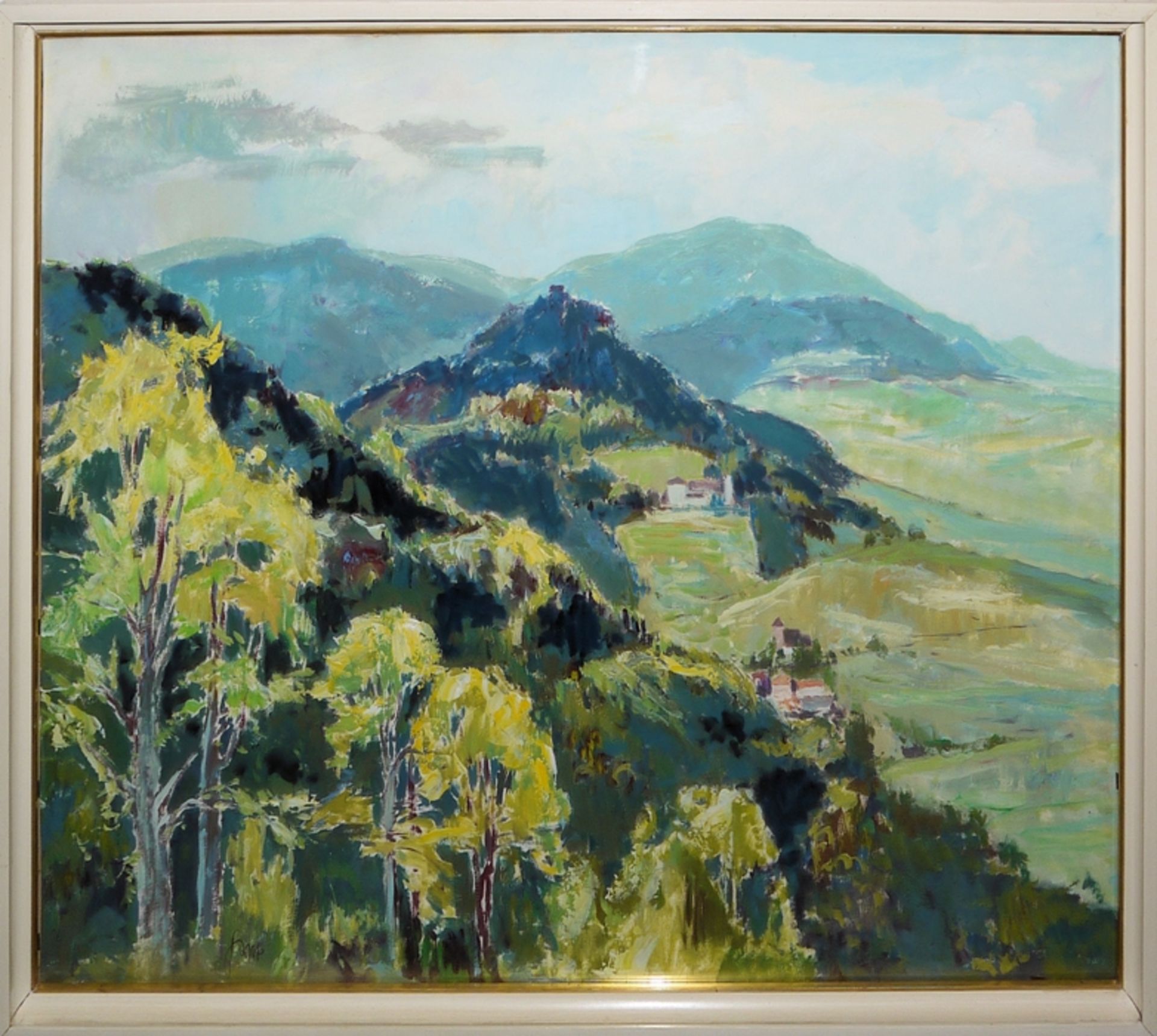 Karl Graf, "Blick auf Leinsweiler und Neukastell, Pfalz", oil painting from 1964, framed