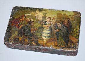 Biedermeier tobacco tin with fine painting, mid-19th century
