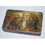 Biedermeier tobacco tin with fine painting, mid-19th century