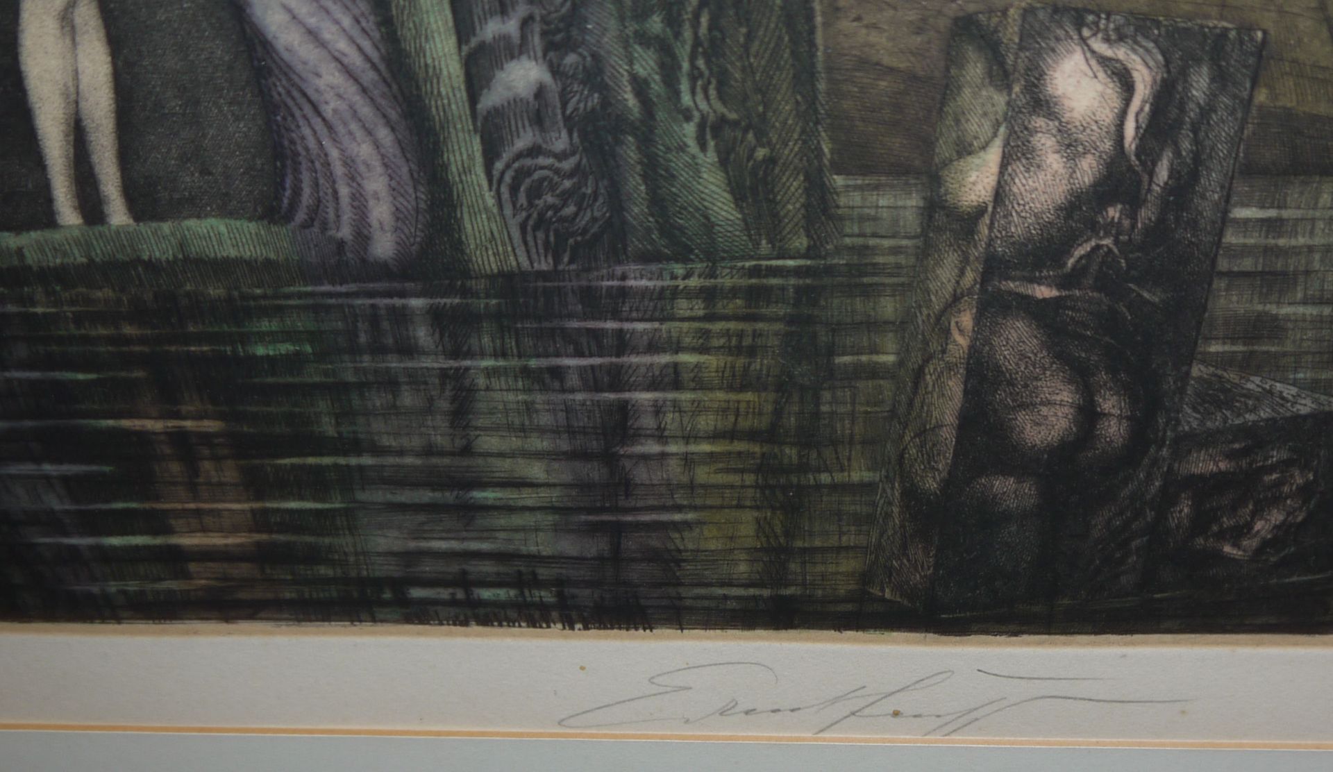 Ernst Fuchs, "The Birth of Venus", signed colour etching from 1974, framed - Image 2 of 3