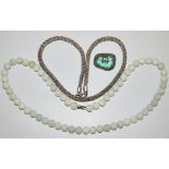 Jade necklace, braided necklace and turquoise brooch