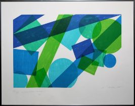 Piero Dorazio, Geometrische Komposition, große signierte Farbserigrafie von 1995