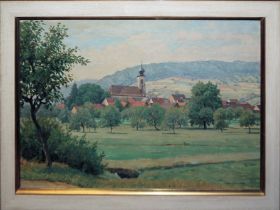 Julius Heffner, drei Landschaften "Dittigheim", "Breitenau" u. "Rheinebene bei Thüngen", Ölgemälde,