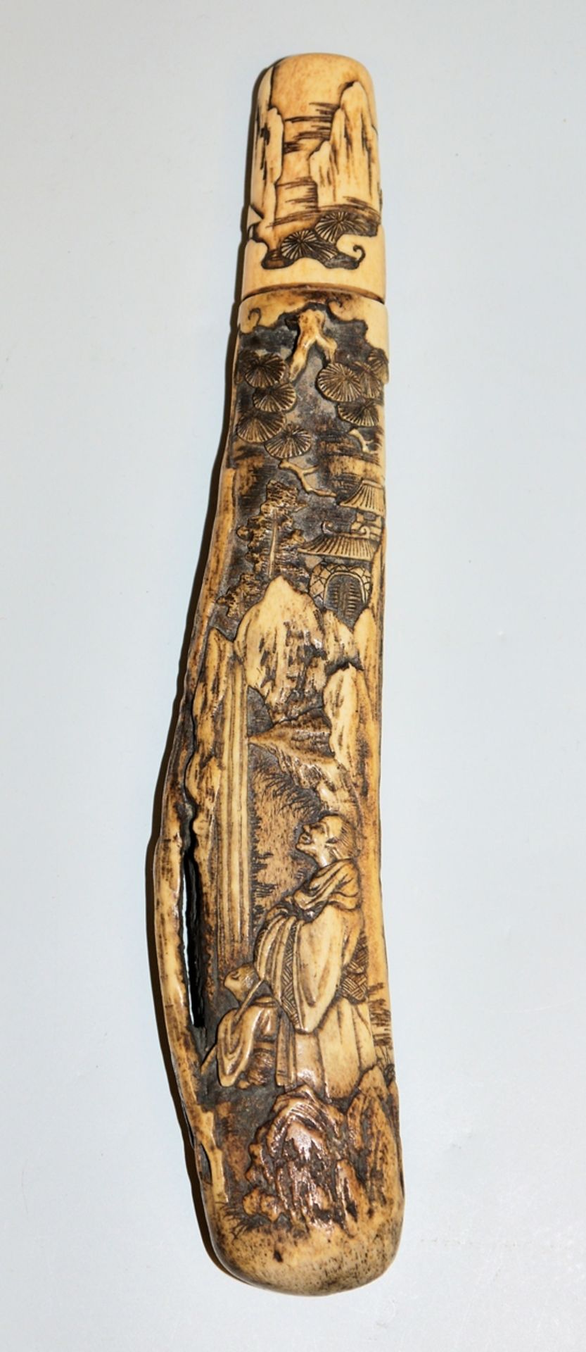Kiseruzutsu with Kiseru, Edo period staghorn pipe case, Japan 19th century