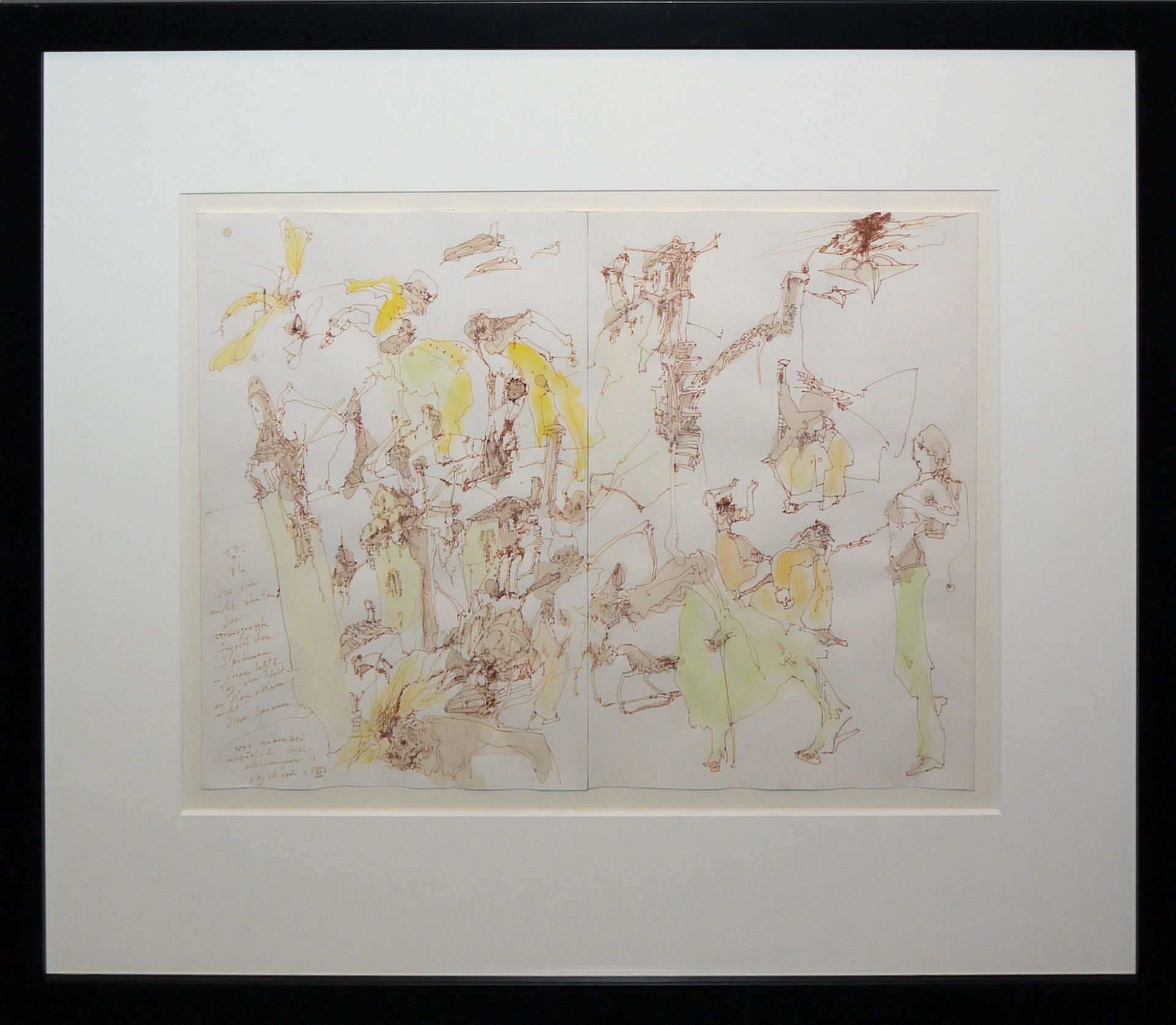 Horst Janssen, Untitled, watercolour with pen and ink drawing from 1986, signed, framed