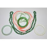 Seven pieces of jade and coral jewellery