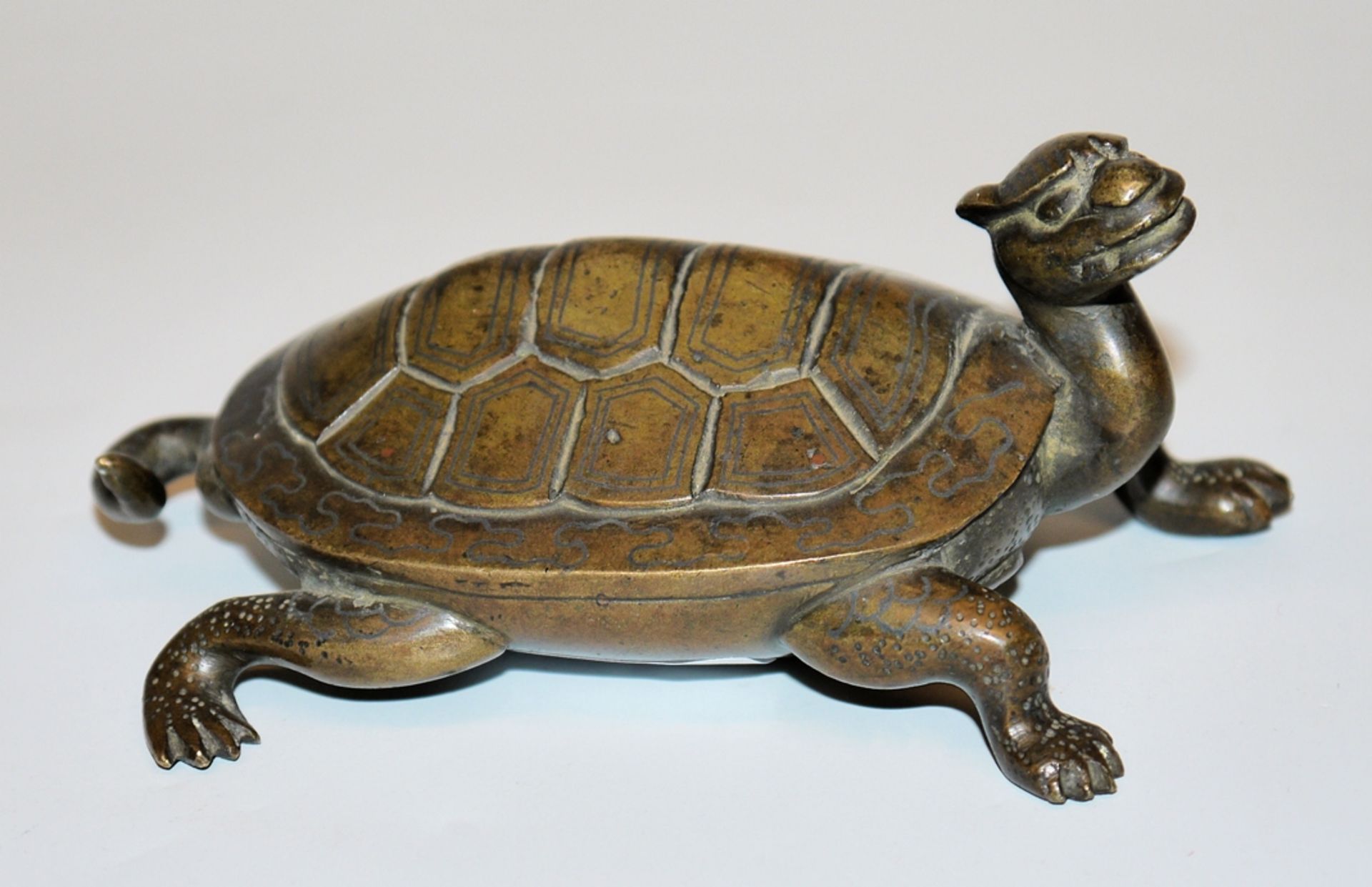 The dragon turtle Long Gui, Chinese small bronze from the Qing period around 1900