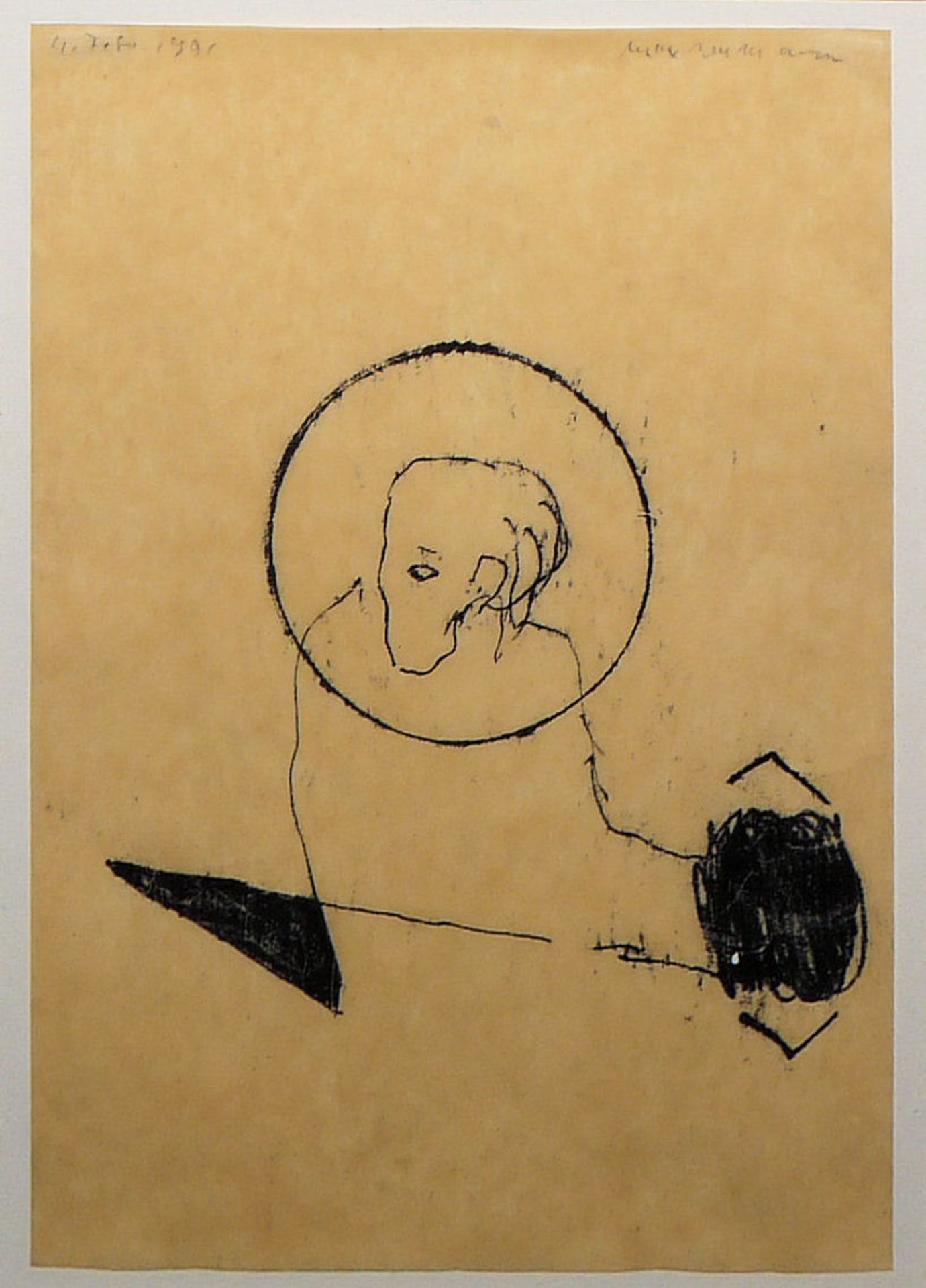 Max Neumann, Ohne Titel, signierte Kohlezeichnung von 1991, galeriegerahmt