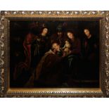 Anonymous, Adoration of the Magi, oil painting in a magnificent stucco frame