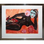 Elvira Bach, "Selbst mit Maske", signed colour lithograph from 2000, gallery-framed