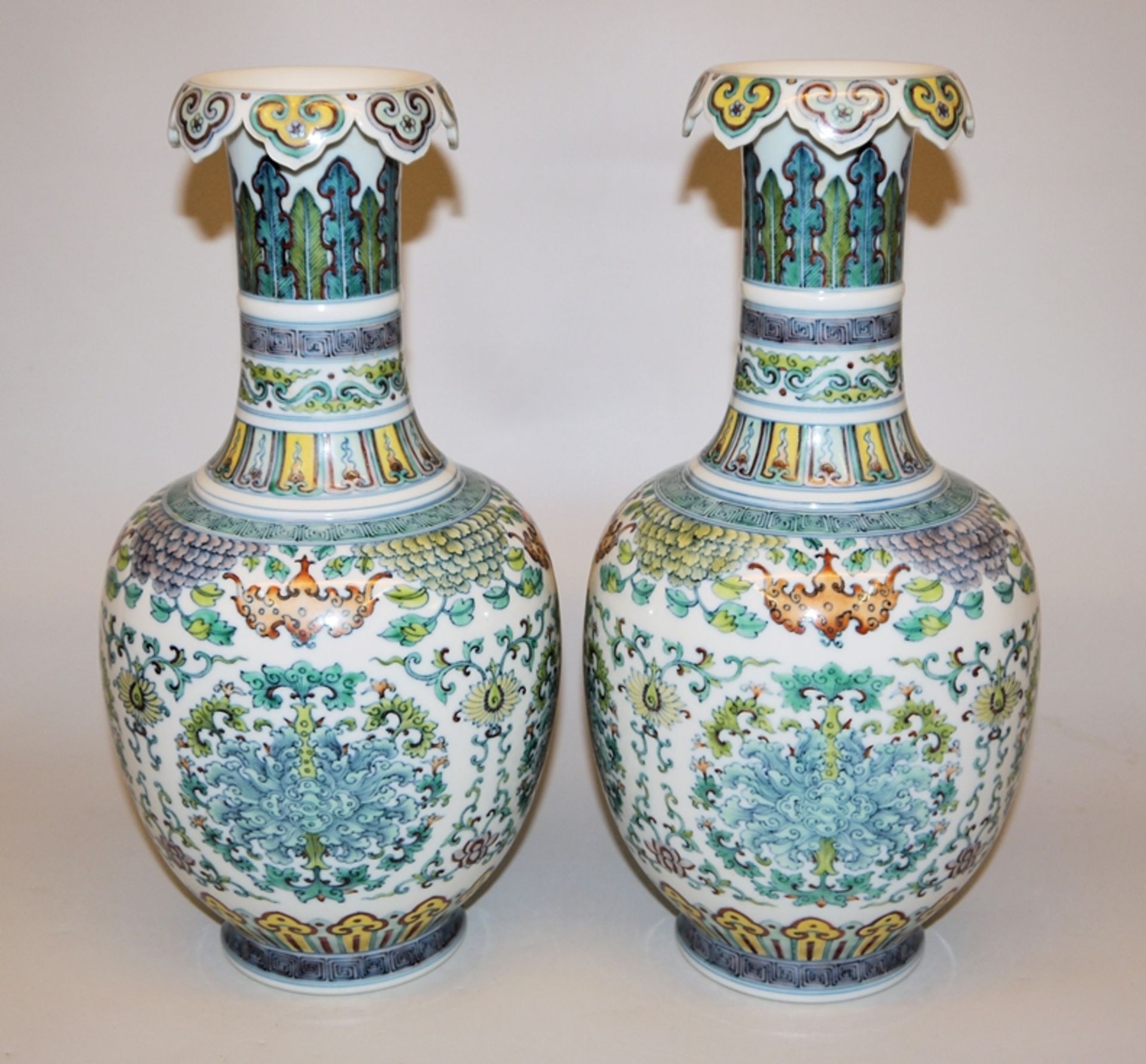 Exquisite pair of doucai vases, probably Republic period, China 20th century 