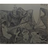 Pablo Picasso, after, "Bacchanale with Lovers and Owl", linocut facsimile, Louis Leiris Gallery 196