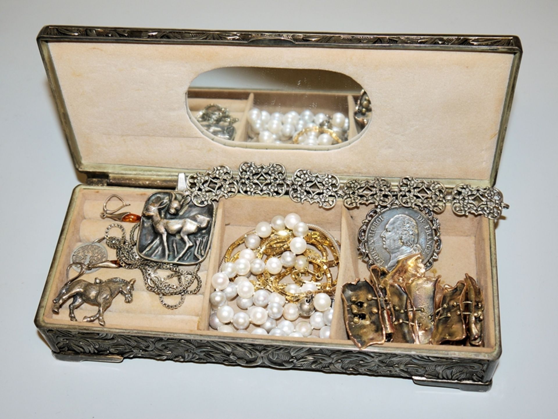 Silver, fashion and pearl jewellery in beautiful jewellery box