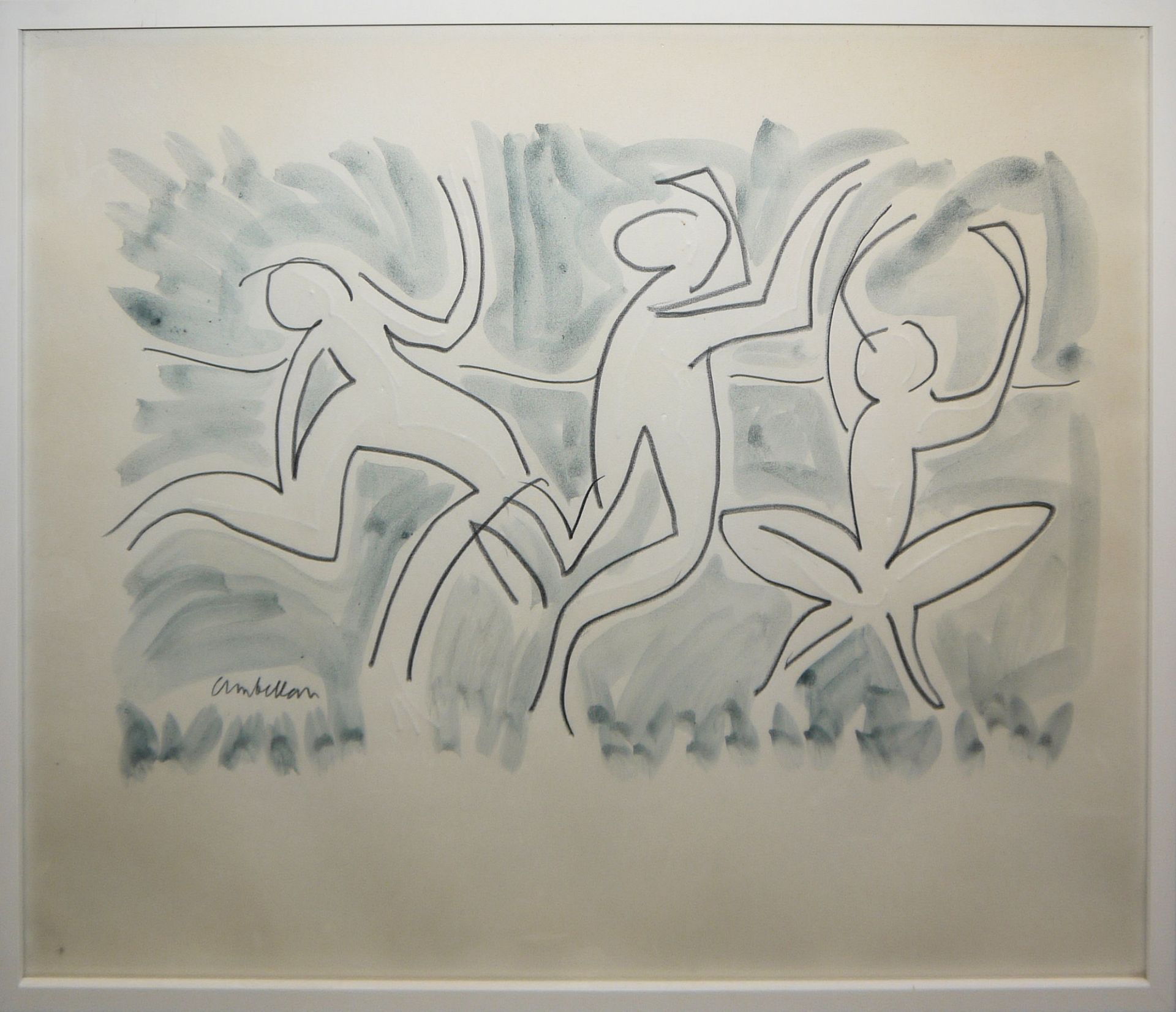 Harold Ambellan, Frauenkopf & 3 Tänzer, Zeichnung & Zeichnung/Aquarell um 1960/70, beide gleich ger - Bild 2 aus 3