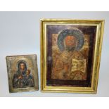 Zwei Ikonen: Hl. Nikolaus, Russland, Mitte 19. Jh. & Gottesmutter mit dem Jesuskind mit Silberoklad