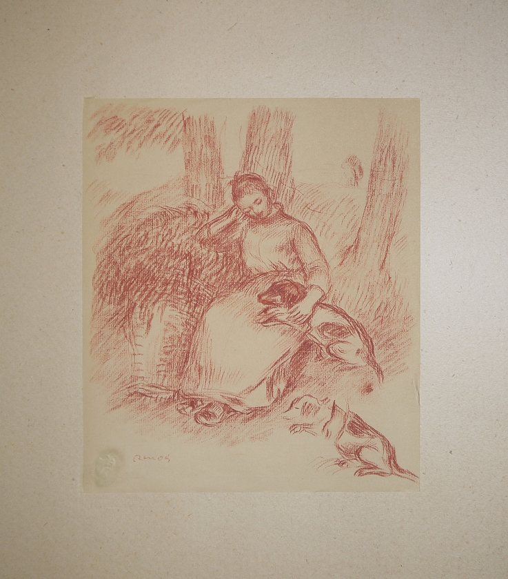 Pierre-Auguste Renoir, 2 pastels, a lithograph & an oil painting in gallery frame, 4 high quality r - Image 5 of 7