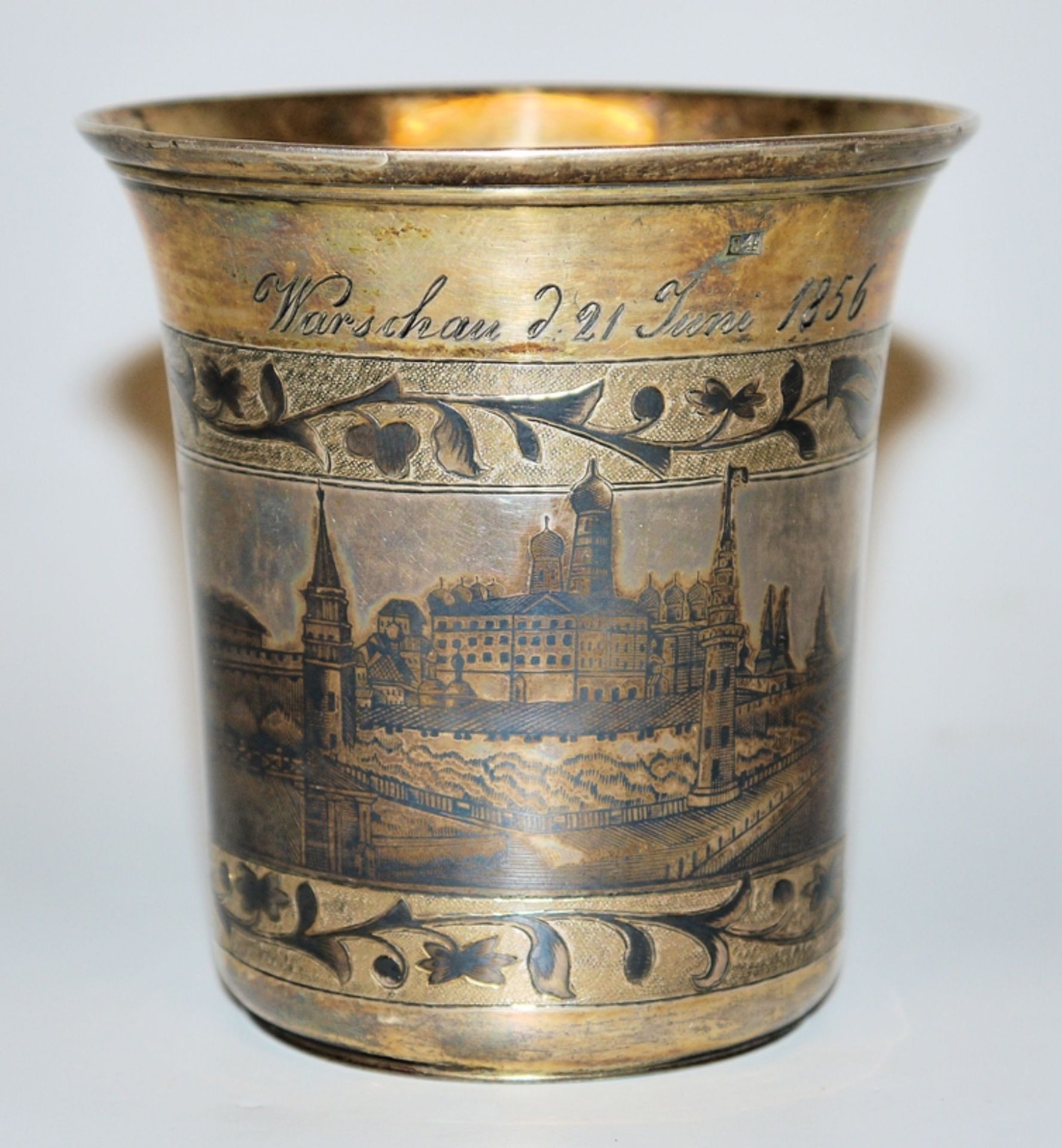 Russian silver cup with niello decoration, Moscow 1844