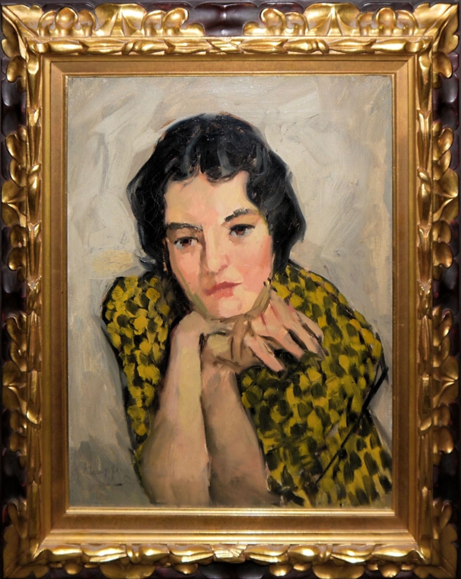 Wilhelm Hempfing, Portrait of a young woman, oil painting 1920s, in a splendid frame