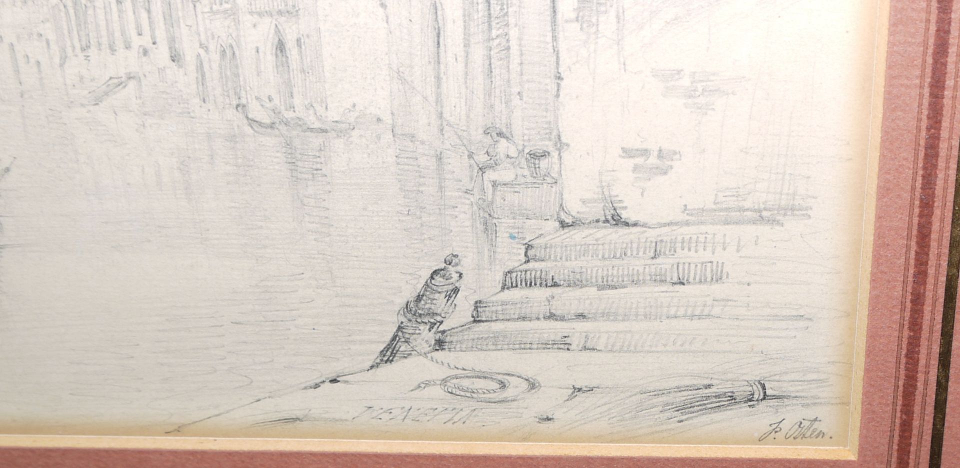 Friedrich Osten, "Venezia", feine Bleistiftzeichnung von 1840/42, sign., gerahmt - Bild 2 aus 3