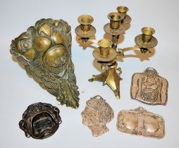 Candelabra, appliqués, votive offerings, six objects made of bronze and sheet silver, 19th/20th cen