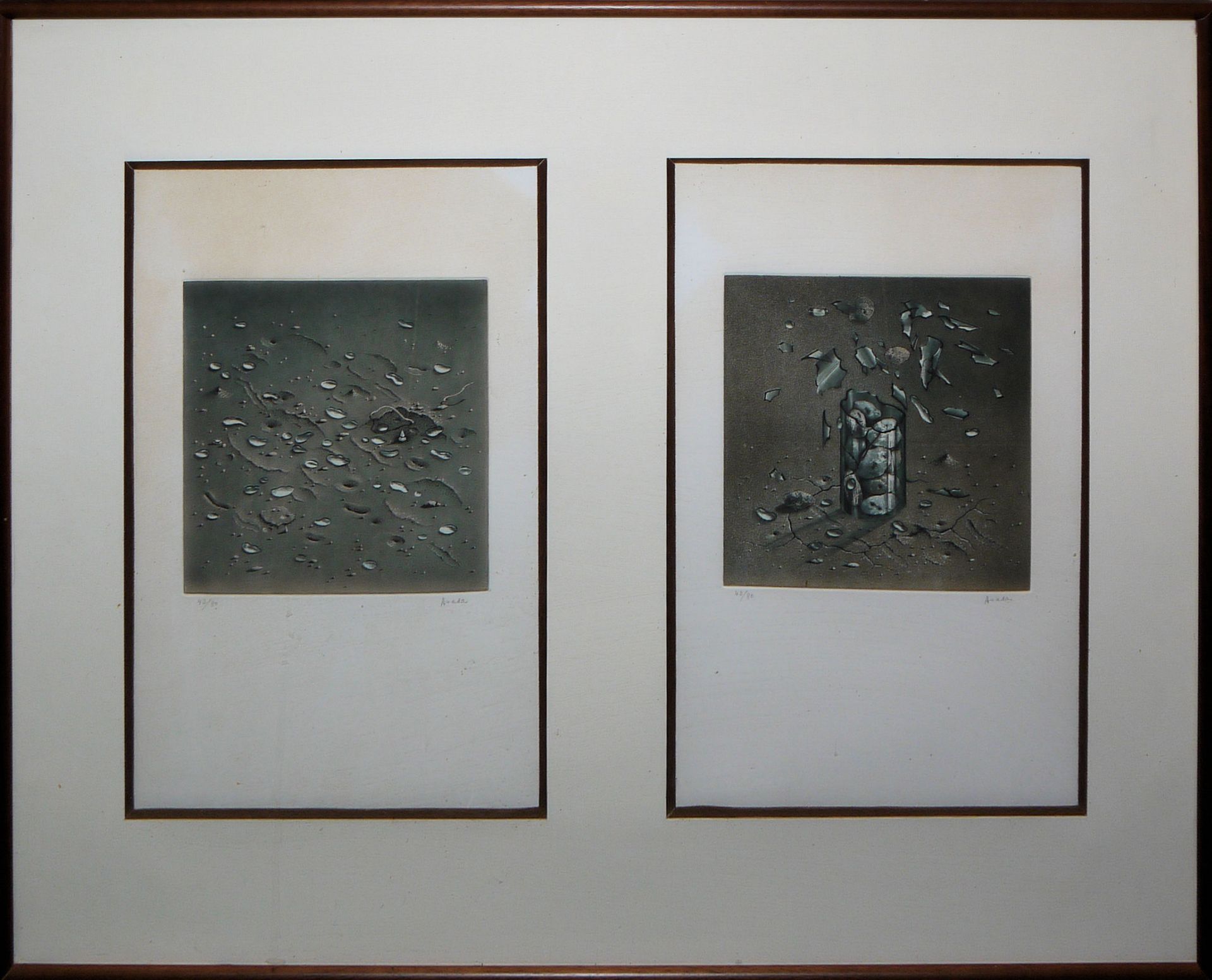 Hiroshi Asada, "Histoire de terre", 5 sign. Colour aquatint etchings from 1978, 3 x in cassette, 2 