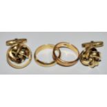 3 rings & cufflinks, gold