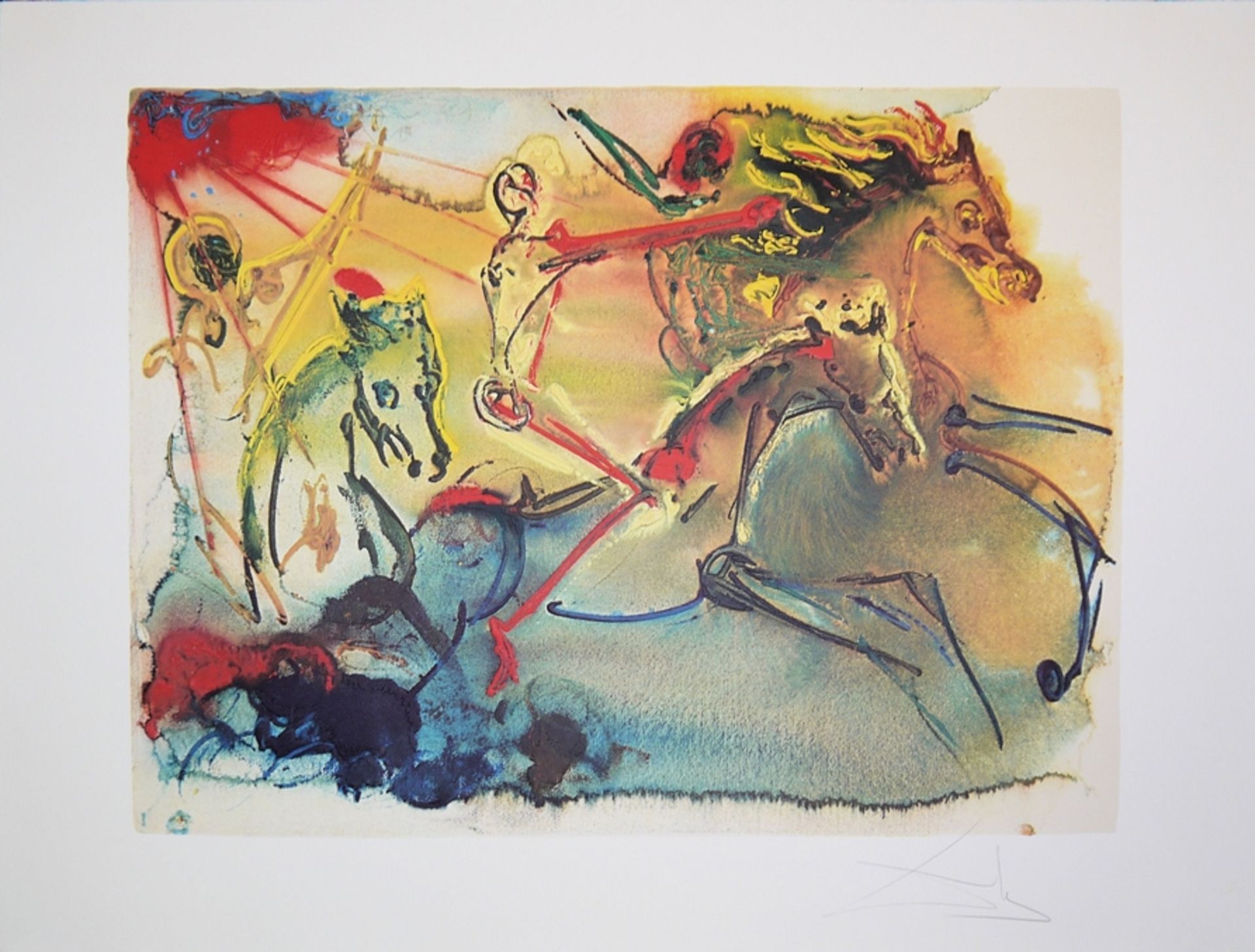 Salvador Dalí, Les Cavaliers de l'Apocalypse, signed colour lithograph with embossing from 1971