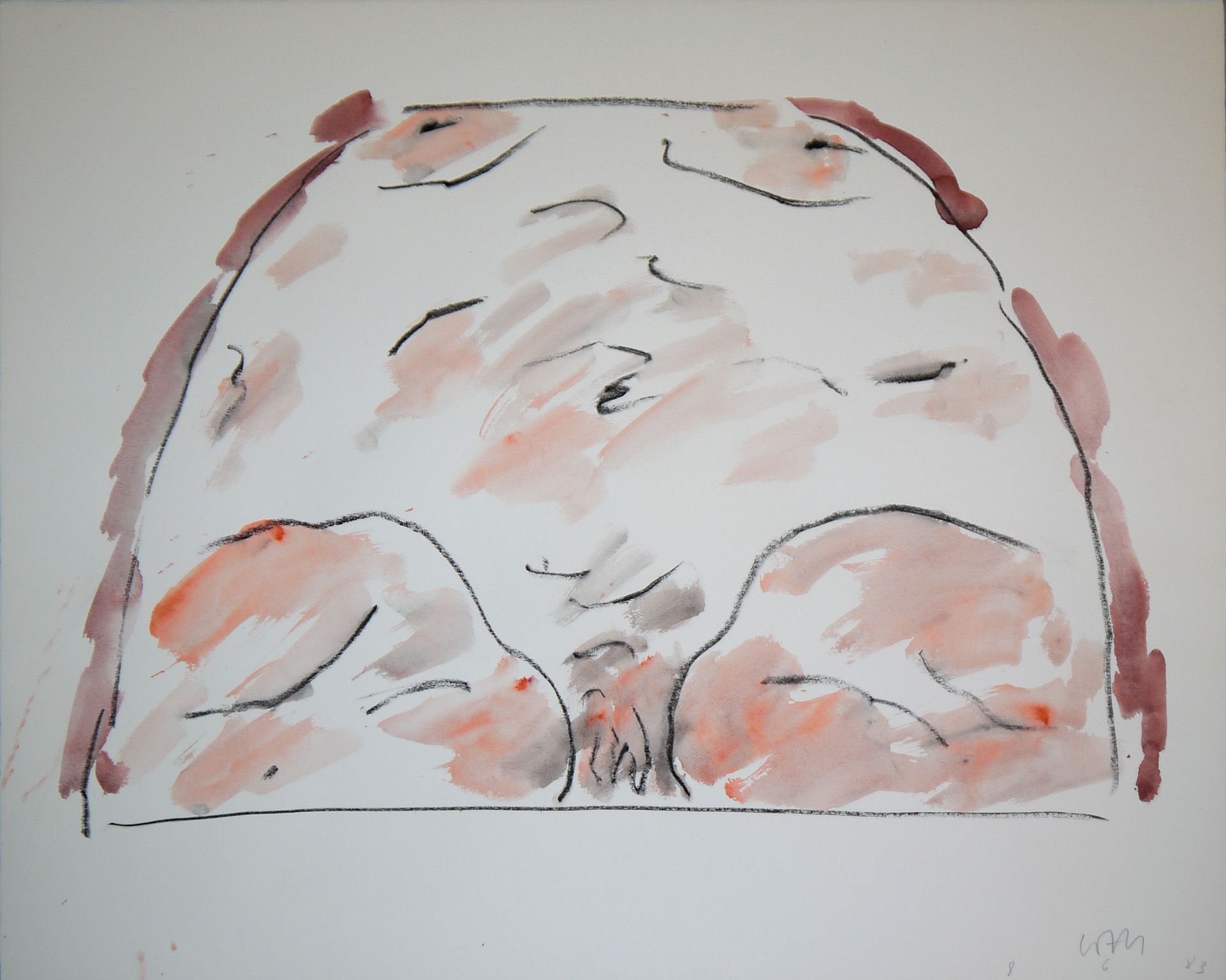 Wilhelm Loth, Stehender & Liegender weiblicher Torso, zwei große Aquarelle von 1983 - Bild 3 aus 4