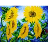 Johannes Adamski, Sunflowers, large oil painting