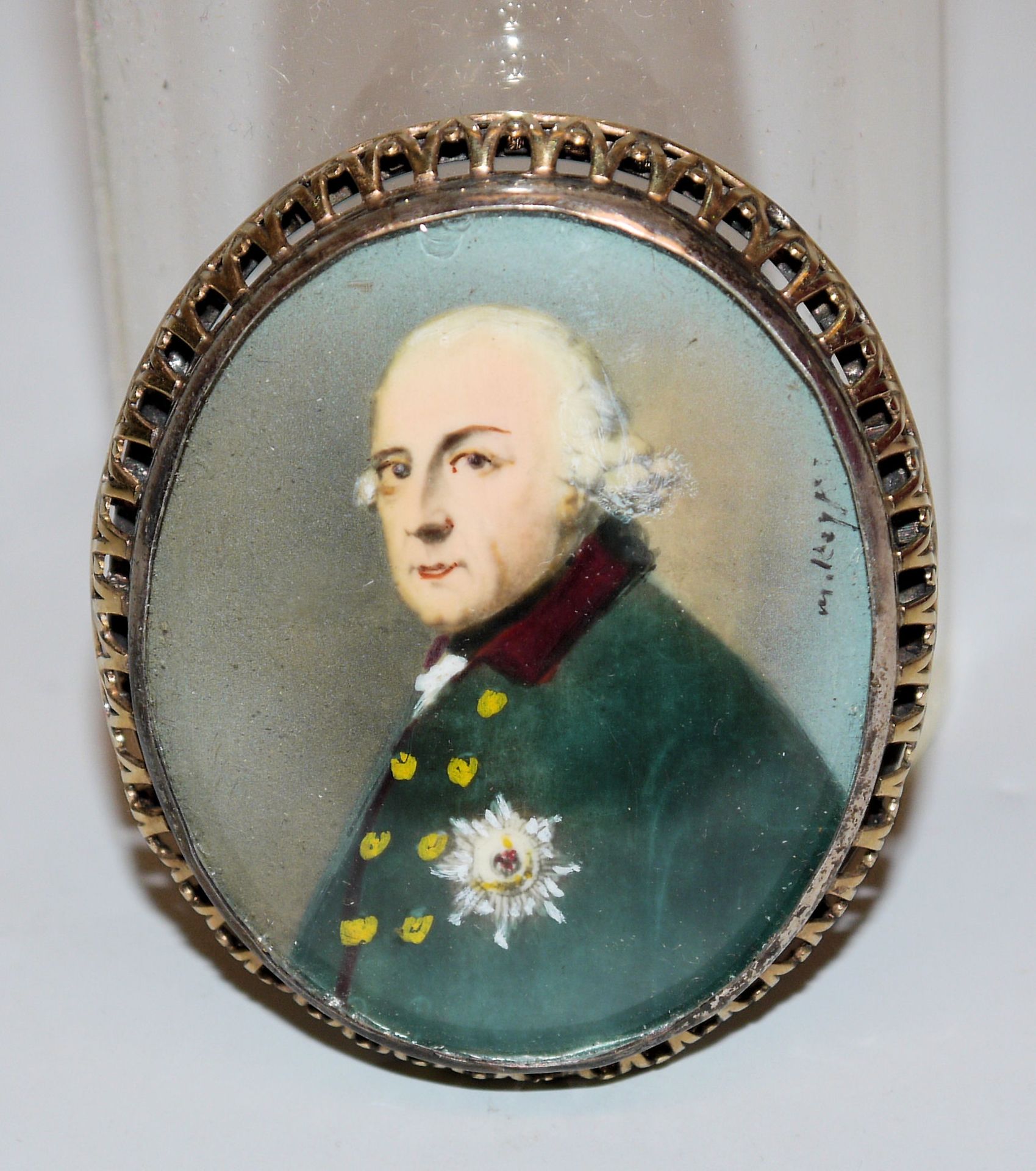 Brooch with miniature of Old Fritz, gold/silver