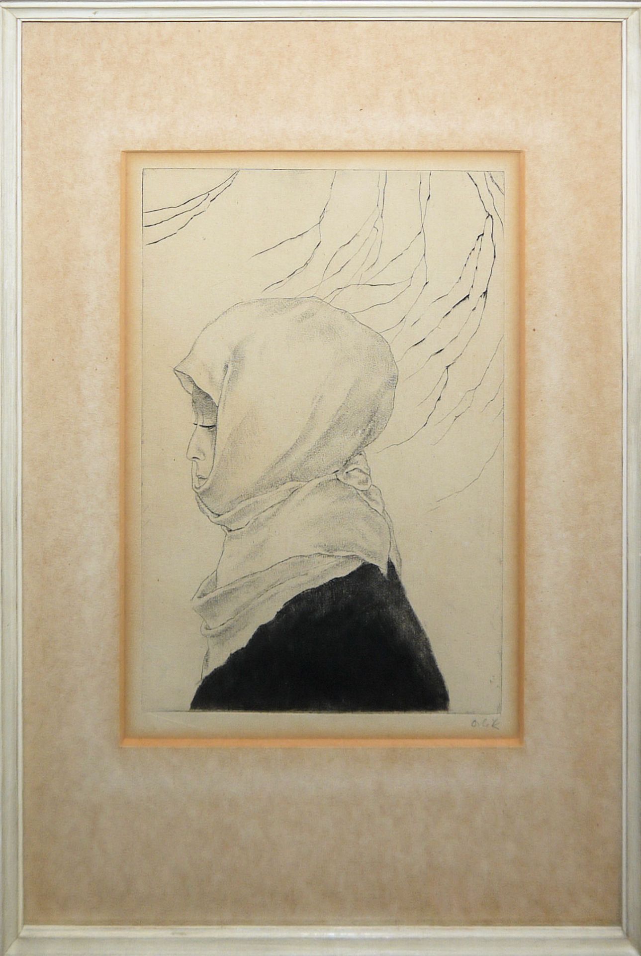 Emil Orlik, Japanerin im Winterkleid, Radierung von 1901/02
