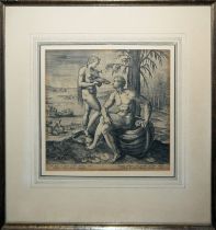 Raphael Sadeler I., "Phlegmaticus" aus der Serie: "Die vier Temperamente" nach Maarten de Vos, Kupf