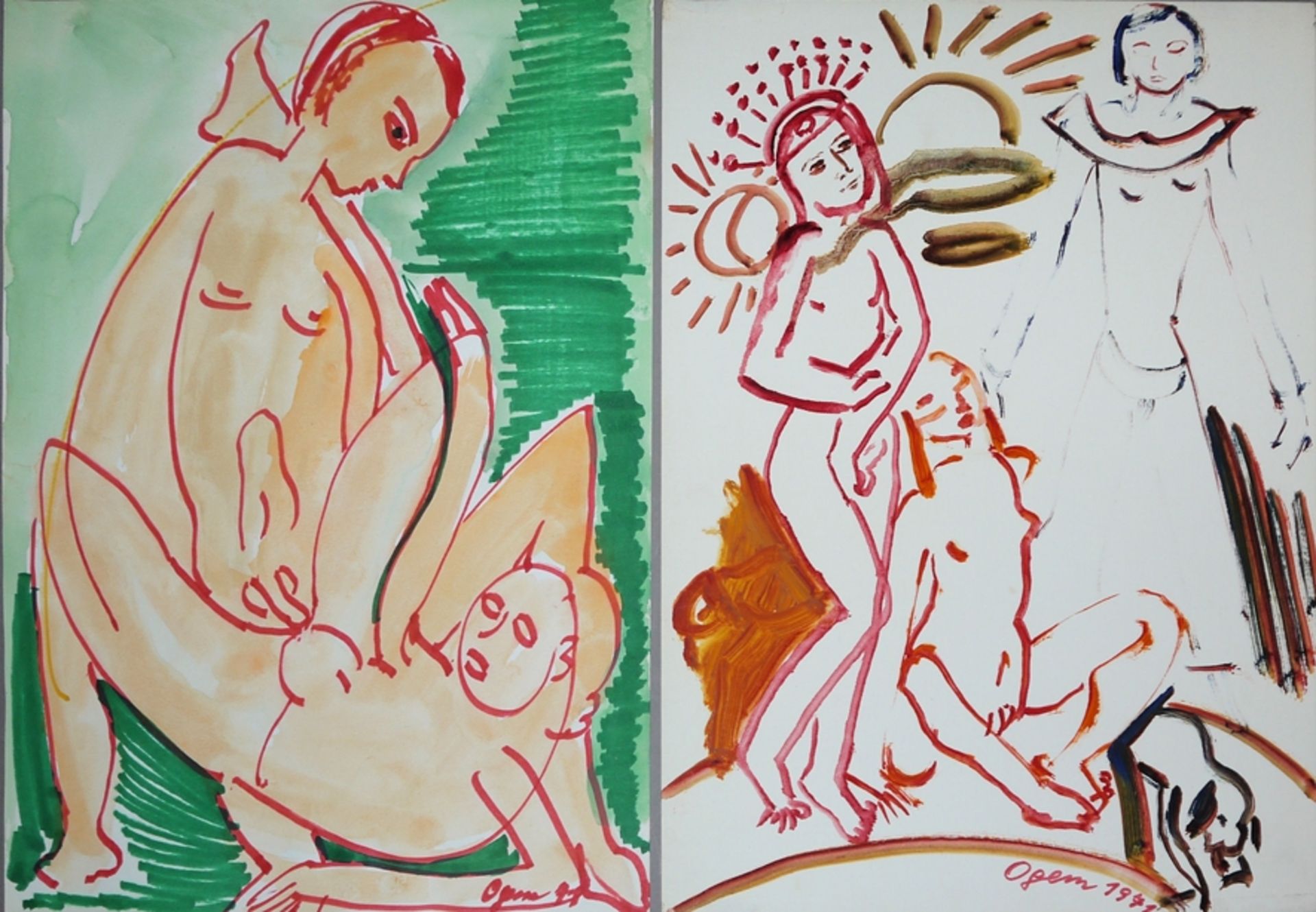 Getrud Ogem, Erotic Scenes, 4 signed watercolours from the 1970s - Image 2 of 2