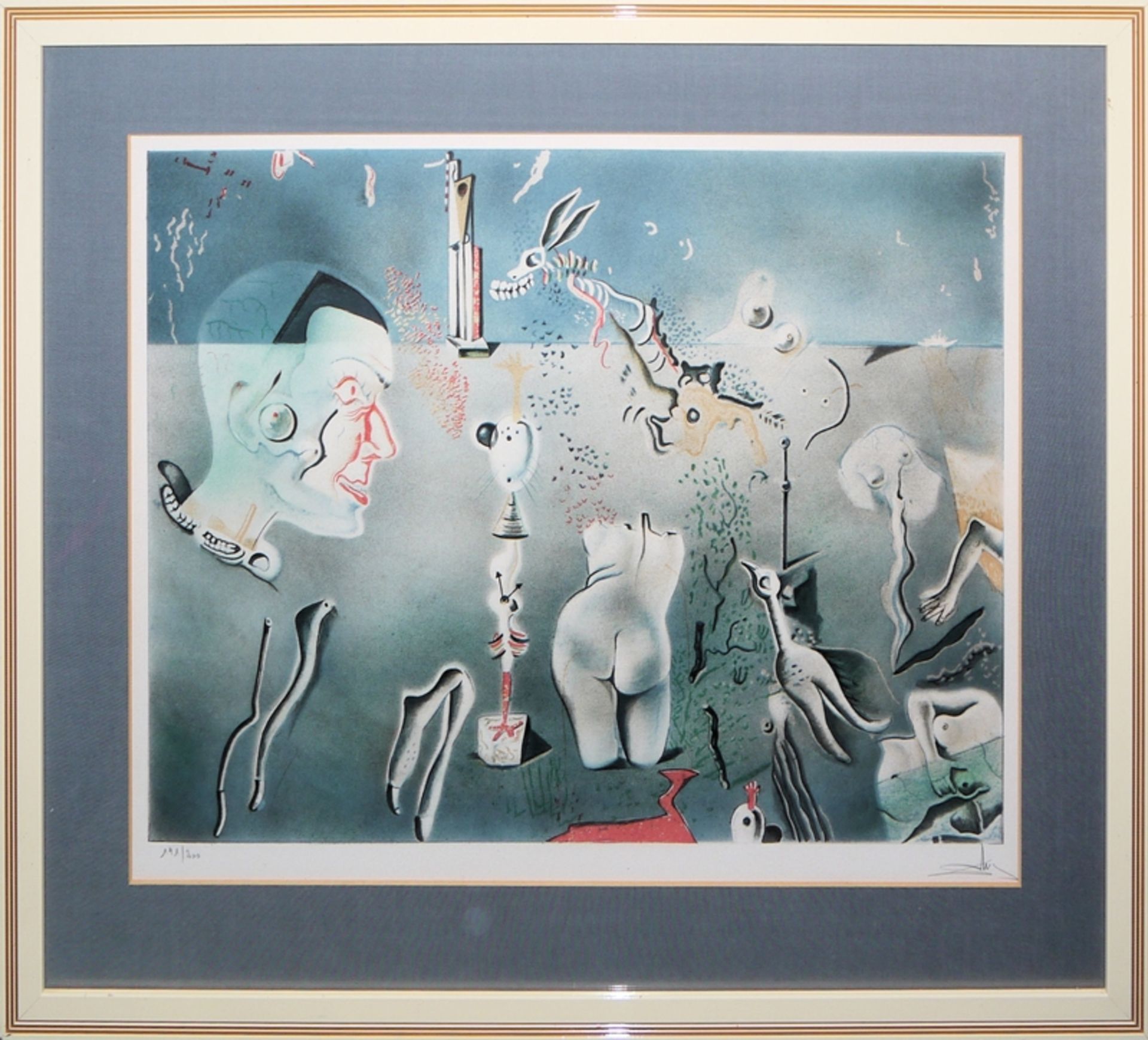 Salvador Dalí, Surrealist Composition, signed colour lithograph, framed