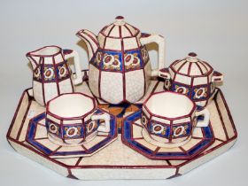 Tête-à-Tête auf Tablett, Cloisonné-Steingut des Art Deco von Longwy, Frankreich um 1930