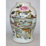 Large Chinese porcelain pot with bogu decoration, late Qing/Republic period