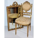 Elegant chair and wall mirror in Louis Seize style, 20th century