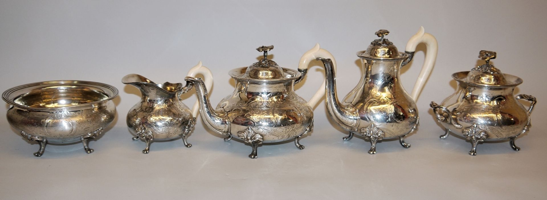 Coffee and tea centre with pastry bowl, silver-plated, Christofle, France, circa 1880/1900