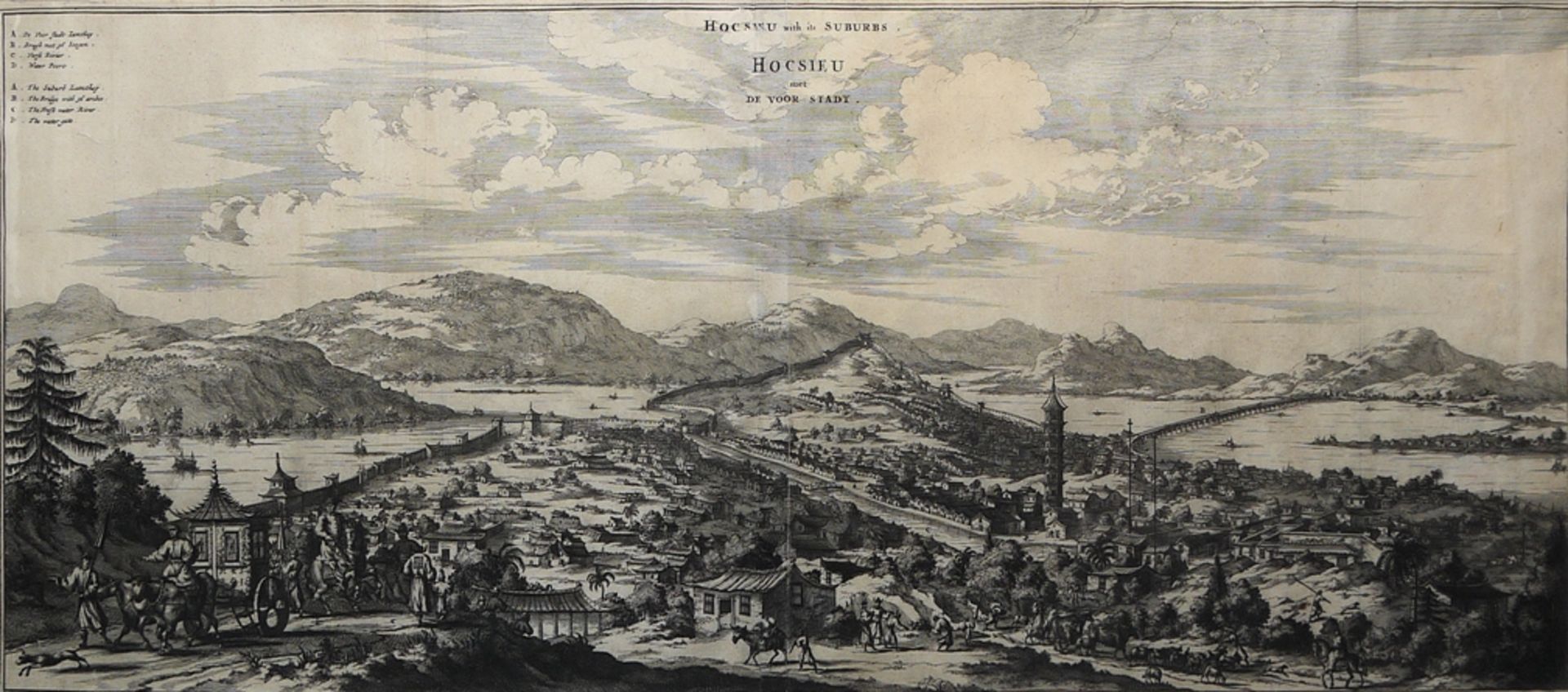 Johan Nieuhof, "Hocsieu with its suburbs / Hocsieu met de voor Stadt", view of the harbour city of  - Image 2 of 4