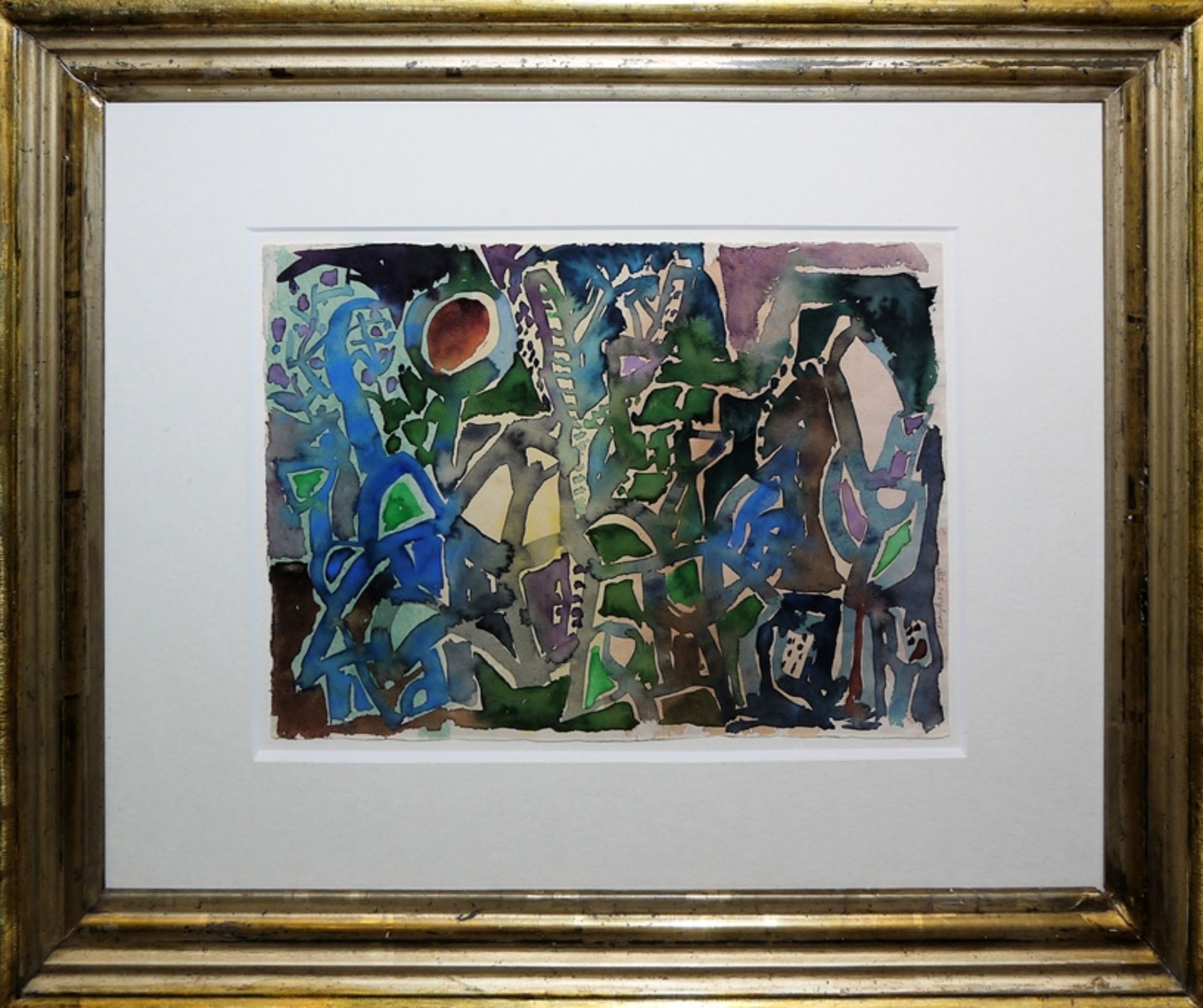 Eduard Bargheer, "Gartenlandschaft", watercolour from 1958, in 19th century frame - Image 2 of 3