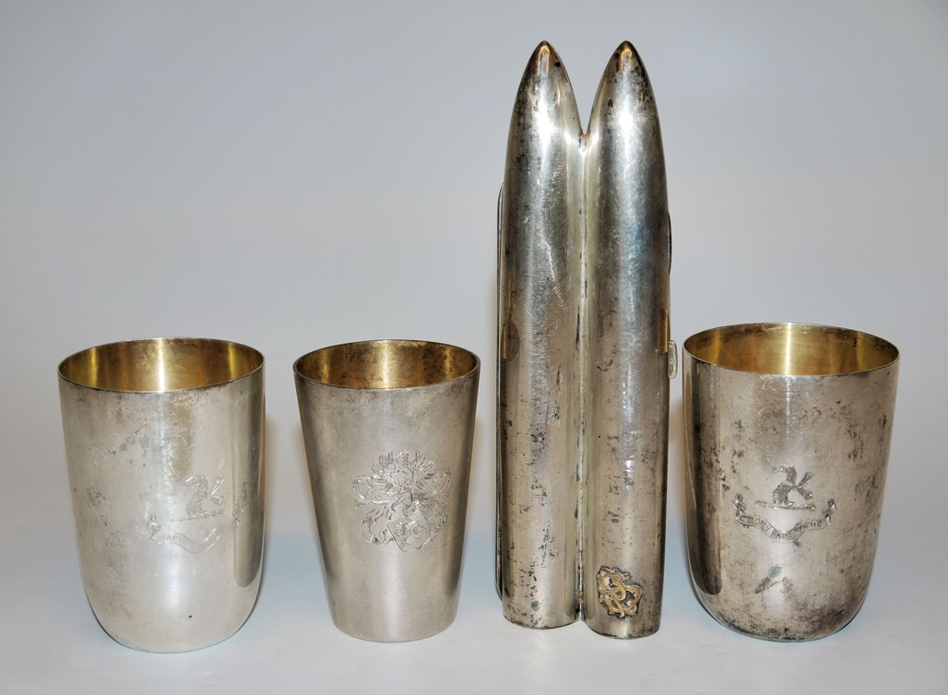 Three silver mugs and a cigar case from an East Prussian family estate