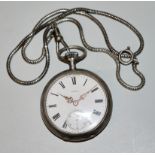 Omega gentleman's pocket watch circa 1900/10, silver, on watch chain