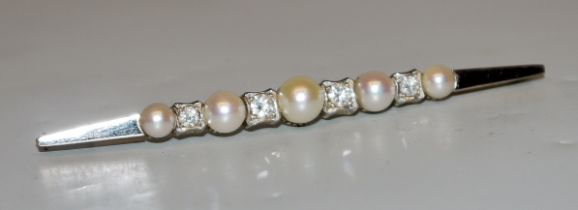 Stabbrosche mit Brillanten und Perlen, Gold um 1920/30