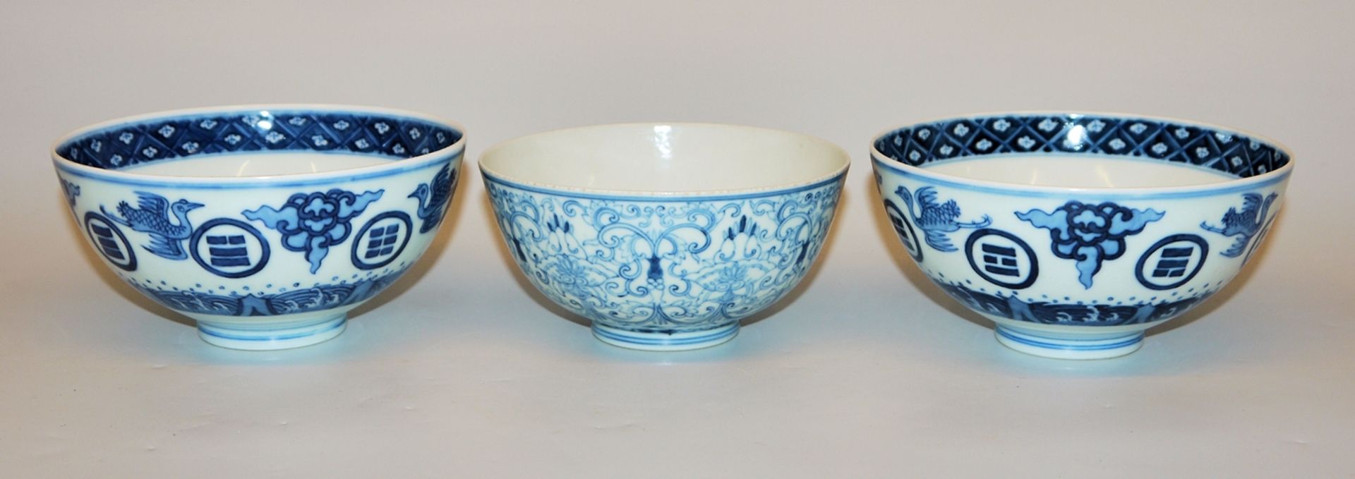 Three Blue and White Dining Bowls, late Qing/Republic period, China, circa 1900