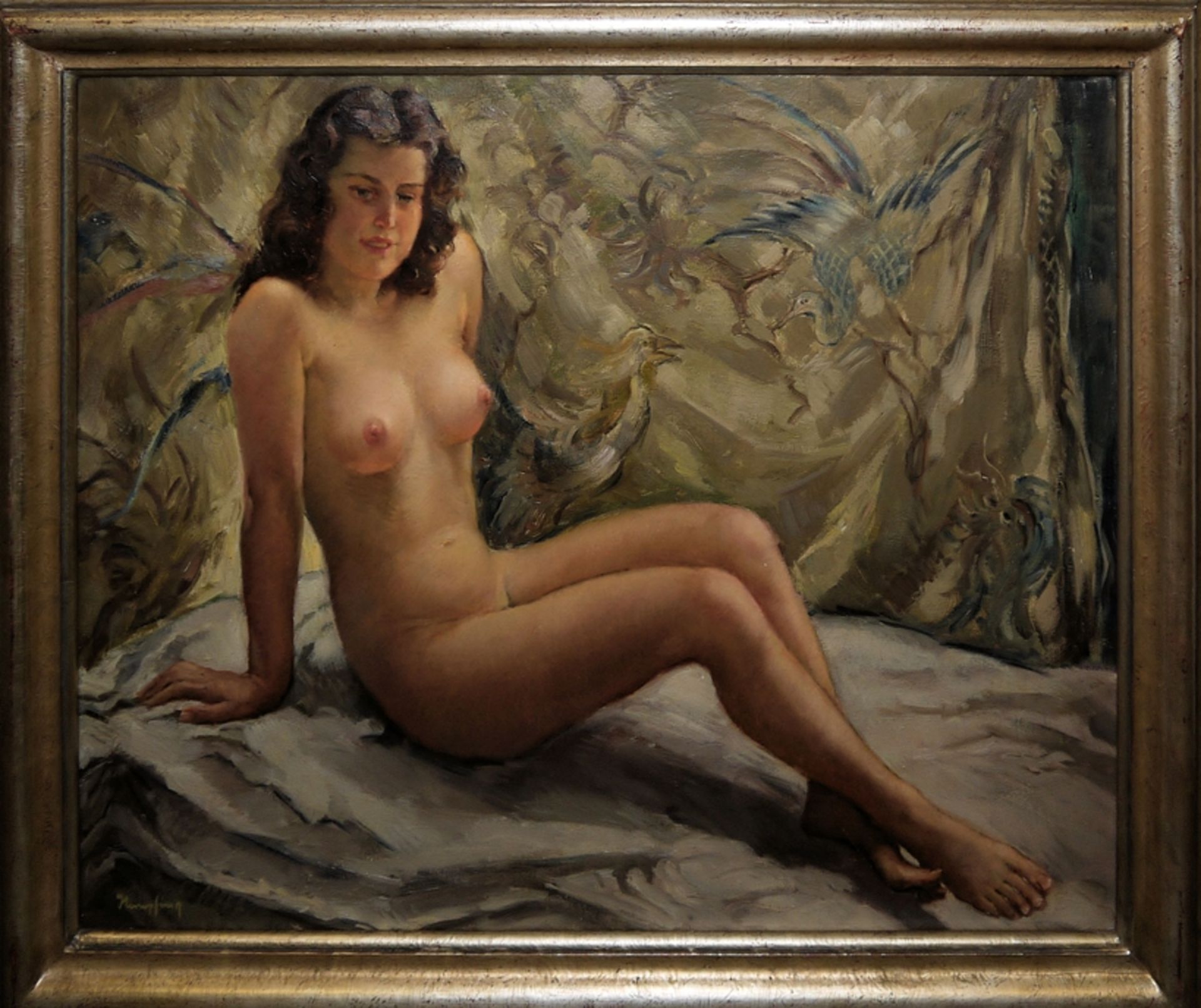 Wilhelm Hempfing, Seated nude of a young woman, oil painting, framed - Image 2 of 3