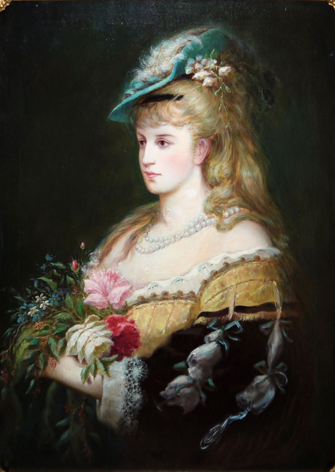 Friedrich Kaulbach unsign., Dreiviertelporträt einer eleganten jungen Dame (wohl Hannoveraner Adel  - Bild 2 aus 3